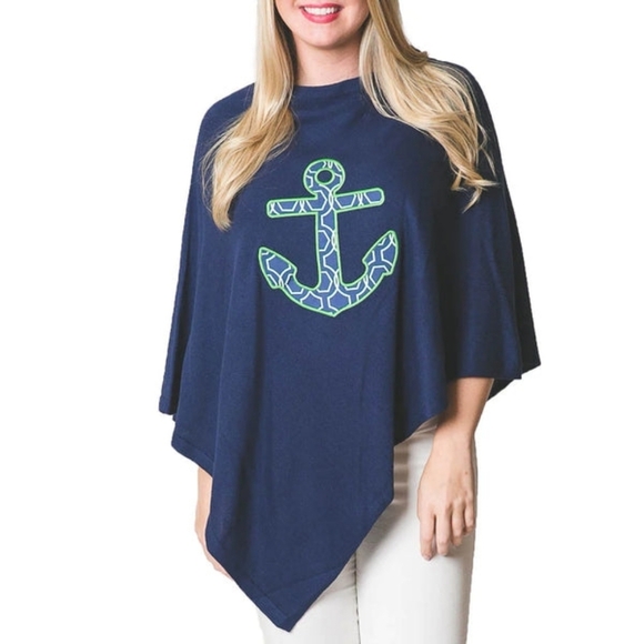 Top It Off Nautical Knit Cape Beachy Vacation Southern Preppy One Size NWT - Picture 2 of 8